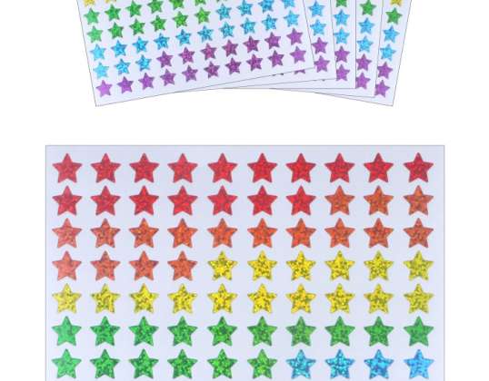 Holografiske stjerneklistremerker 14 mm 100 stykker 6 farger - glitrende dekorative klistremerker sett