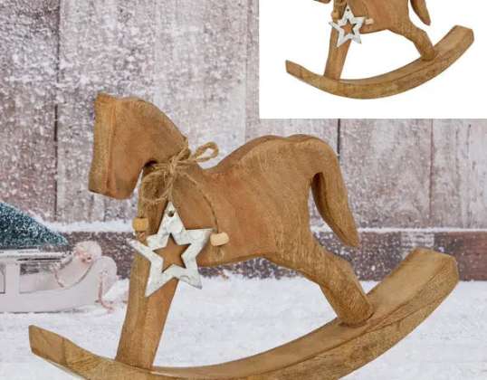 Mali drveni konj za ljuljanje visine 17 cm – klasični dekor rasadnika