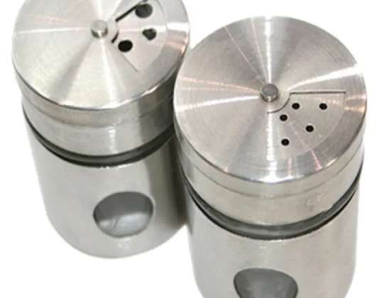 Kompaktni začinski šejker izrađen od stakla i nehrđajućeg čelika 6x5x5cm elegantan dozator začina