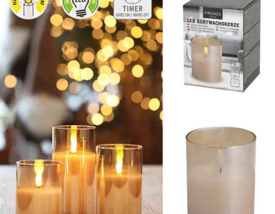 LED real wax candle in glass small 7 5x10cm cozy light