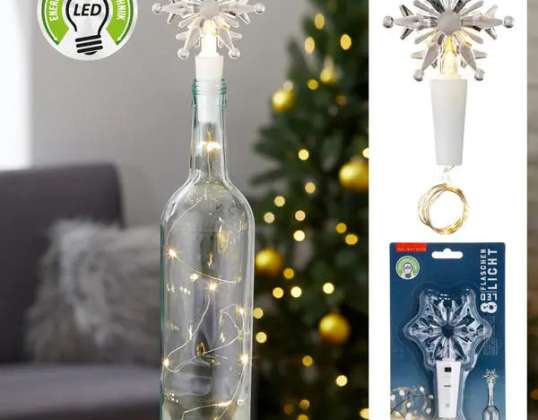 LED Flaschenlicht mit Schneeflockenmotiv  8 LEDs – Dekoratives Licht