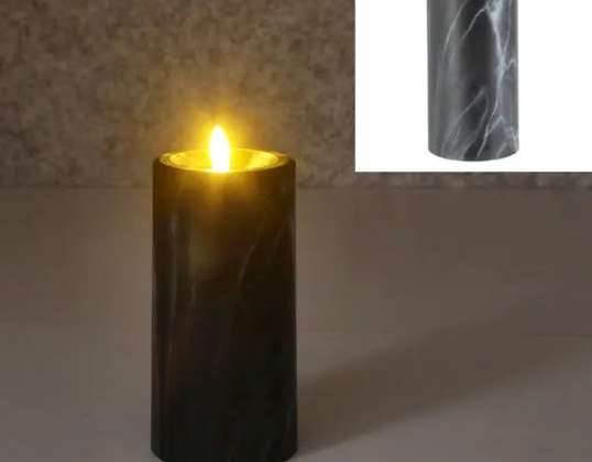 LED sveča v marmornem videzu L 7 5x15 cm visoka - realistična varna osvetlitev