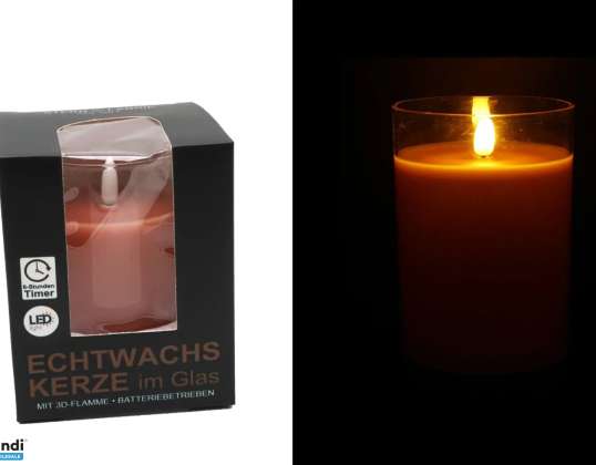 LED Wax Kaars in Glas &quot;3D Flame&quot; 7 5 x 10 cm Rosé 6 Hour Timer