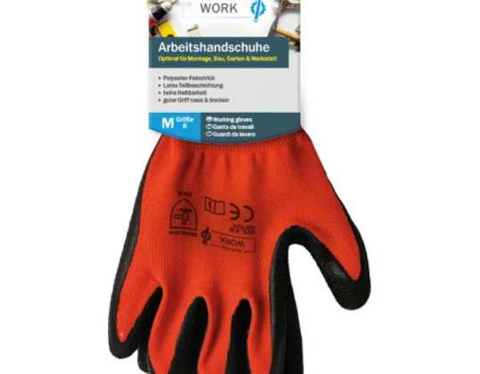Work gloves red/black made of polyester/latex sizes M XL Robust &amp; grippy