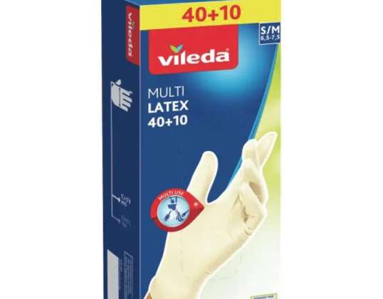 Vileda Multi Latex Disposable Gloves 50 Pack 40 10 Bonus Sizes S/M Elastic Protection