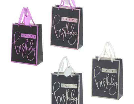 Torebki Metaliczne 'Happy Birthday' Zestaw 2 Sztuk Średnie 23cm