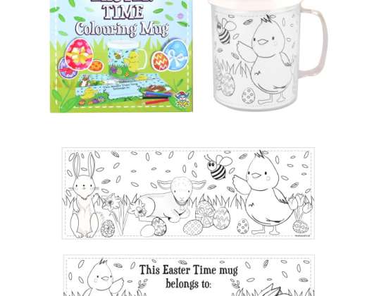 Easter mug coloring with 2 different designs – creative spring activity for kids