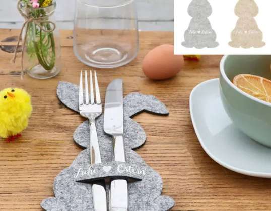Porta-talheres coelhinho da Páscoa em feltro, conjunto de 2. Acessórios decorativos de mesa