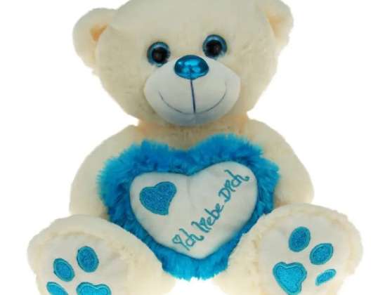 Muhkea karhu &quot;Heart Metallo Blue&quot; isolla sydämellä 30cm