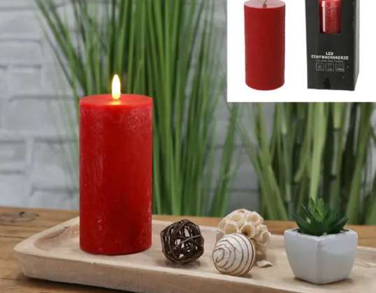 Rust red LED candle 'New Flame' large 7 5x15cm antique style decoration