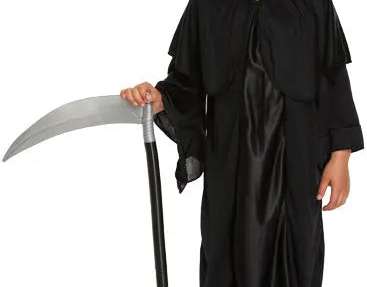 Çocuklar için Azrail Kostümü Siyah – Boyut L 10–12 Yaş Cadılar Bayramı Giydirme Kıyafeti