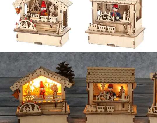 Set of 2 LED wooden houses rustic charm approx. 10x11 cm battery-operated warm light