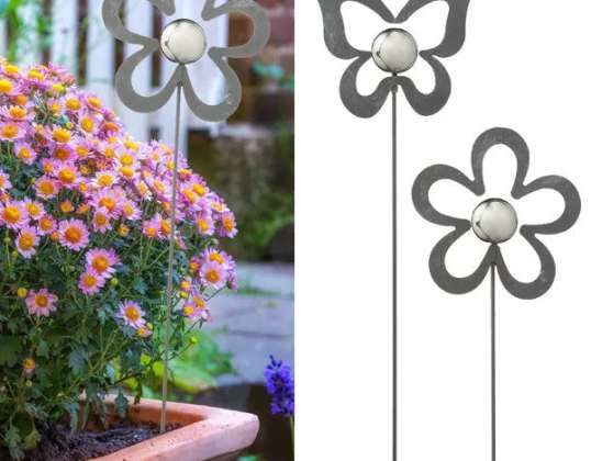 Silver garden stake with ball, set of 2, height approx. 95cm – elegant decoration