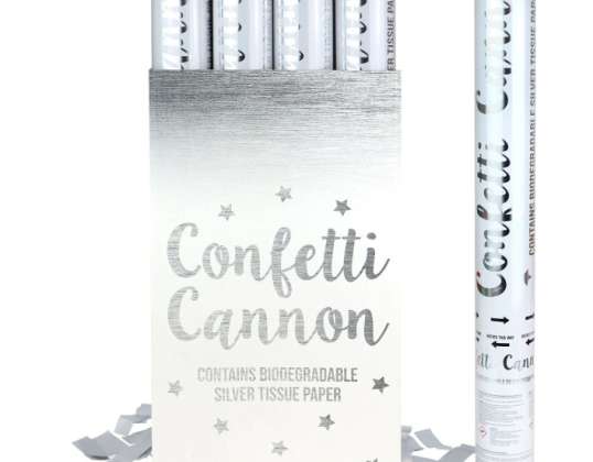 Silver Confetti Cannon Set 50 cm – Party Popper for Celebrations &amp; Events