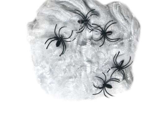 Spider Web 40G White with 5 Spiders Ideal for Halloween Decoration