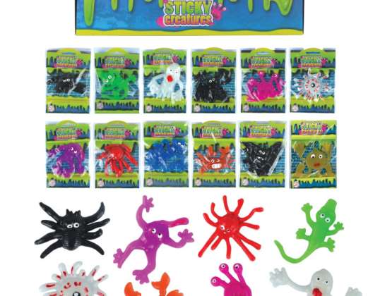 Sticky Creatures Spielzeug  9–11 cm  12 Designs  verschiedene Farben – lustiges Spielzeug für Kinder