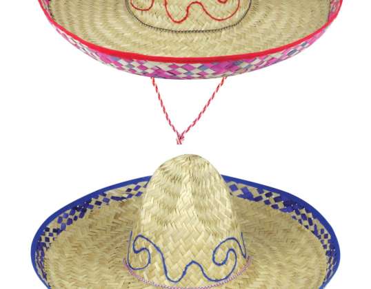 Slaměný klobouk Sombrero s výšivkou 2 různých vzorů - tradiční mexická pokrývka hlavy