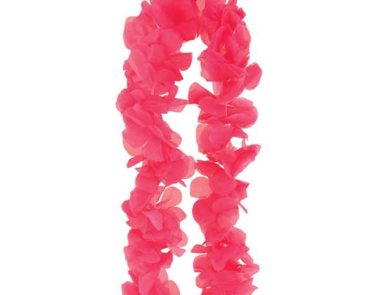 Varm rosa Hula Lei 100 cm med 9 cm kronblader - Hawaiian Party Supplies