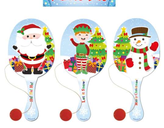 Christmas Wooden Paddle Racket and Ball Set 22 cm – 3 Different Designs