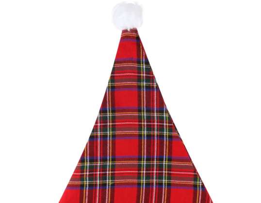 Santa Claus hat in tartan design 30 cm x 40 cm for adults festive headgear