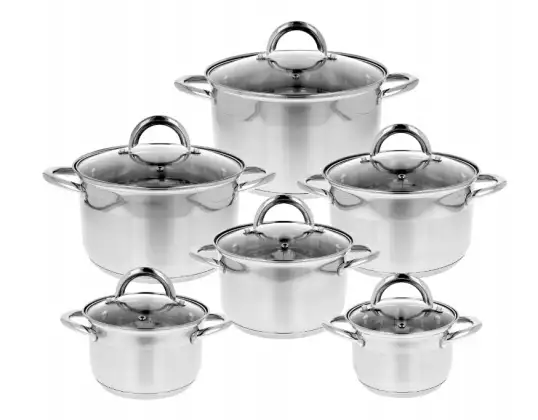 2152 12-Piece Stainless Steel Cookware Set - Ergonomic Handles