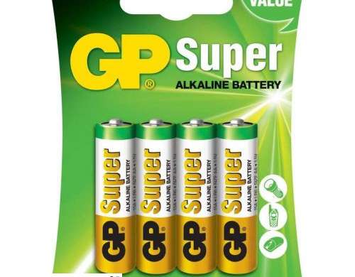GP Batterij AA Alkaline SUPER LR6/AA 15A U4 4 batterijen / blister