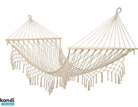 Brazilian boho garden hammock mesh fringes 200cm ecru 250kg