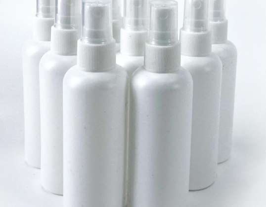 Kunststoffflaschen 100 ml, aus HDPE, inkl. Sprüher und Deckel, Farbe weiß, für Wiederverkäufer, Kundenretouren