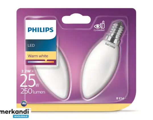 Philips LED Varm Hvid E14 2,2W = 25W 250 Lumen (2 stk.)