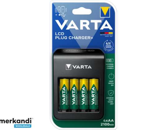 Varta Batteri Universal Oplader, LCD Stik Oplader inkl. batterier, 4x Mignon, AA