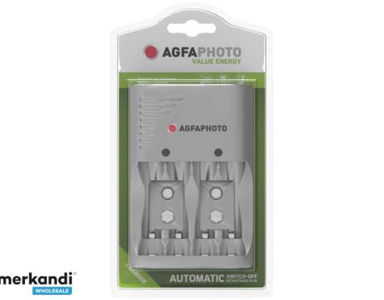 AGFAPHOTO universalus akumuliatoriaus įkroviklis - be baterijų, skirtas AA/AAA/9V, mažmeninė prekyba