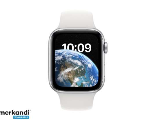 Apple Watch SE GPS + mobilní 44mm stříbrný Alu bílý sportovní pásek MNQ23FD/A