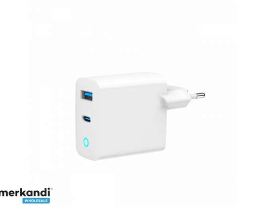 Gembird 2-портовий USB-швидкий зарядний пристрій 30 Вт GaN LED Білий TA UC PDQC30L W 01