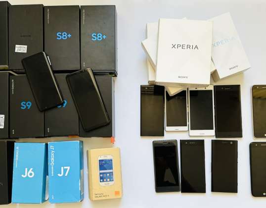 Mix of phones, Sony Xperia, Samsung, LG - Different status