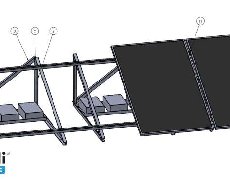 Platte dakconstructie op ballast set vierkanten – verticale opstelling