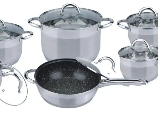 12 Piece Stainless Steel Cookware Set - Ergonomic Handles