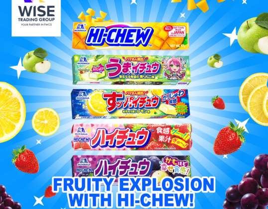 Assortimento di caramelle giapponesi MORINAGA HI-CHEW - Mango, Mela Verde, Limone, Fragola e Uva - Confezione da 55,2 g all'ingrosso