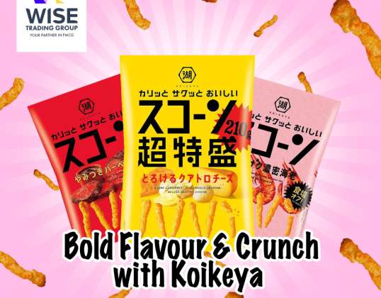 Discover Authentic Japanese Snacks: KOIKEYA Scorn Yamitsuki BBQ, Melted Quattro Cheese, Shrimp