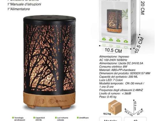Widely Essential Oil Diffuser with 7LED Color Options - Atmosphere Anywhere Aromatherapy Essential Oil in Metal, Wood Grain Base, European Standard