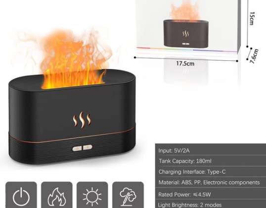 Diffusor für ätherische Öle LED Tragbarer Ultraschall-Raumbefeuchter Nachtatmosphärenlicht mit speziellem Flammeneffekt für die Aromatherapie zu Hause / im Büro / Schlafzimmer