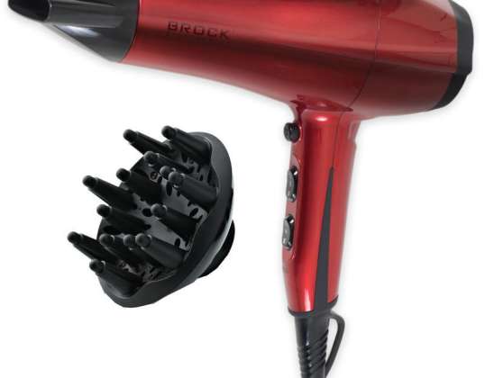 Secador de cabelo BROCK HD 8302 RD com função de ionização, 1800-2200 W de potência, 3 níveis