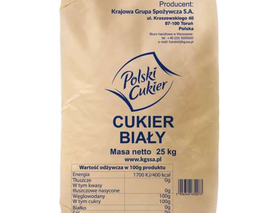 Sucre cristal blanc « Polski Cukier » EU2 (kat. 2) en sacs en papier de 25kg