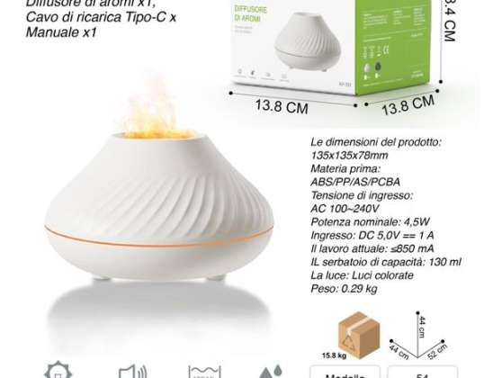 Essential Oil Diffuser, Volcanic Flame Aroma Diffuser Essential Oil Lamp, 130ML Room Humidifier, Automatic Shut-Off, Type-C, Works Only with Cable