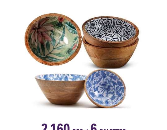 Mosaic/Enamel Interior Wooden Bowl - Various Designs