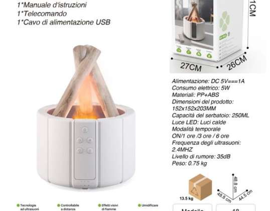 Zvlhčovač táboráku Aromatický difuzor táboráku Ultrazvuková realistická lampa Fogger LED Maker Difuzor W8F7 Esenciální olej Cold Fire