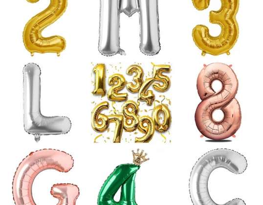 Assorted Balloons Lot: Numbers &amp; Letters in Anniversary Themes - Pink, Gold, Silver