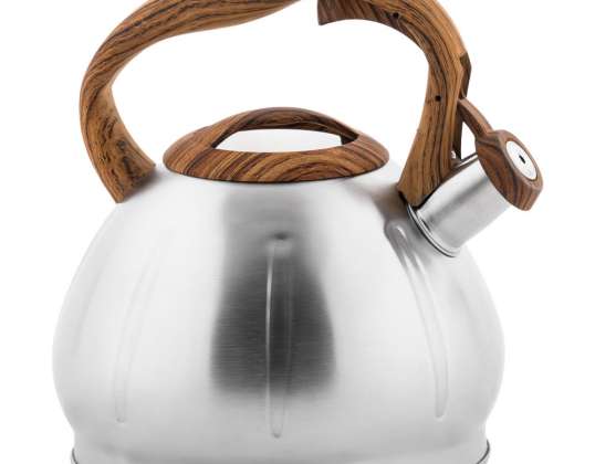 Stainless Steel Kettle with Whistle 3L Induction Silver BENO Wood-Like Handle