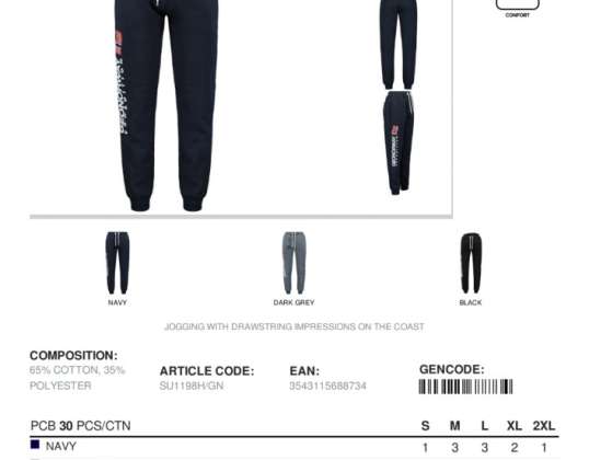 010006 pantaloni sportivi da uomo della Norvegia geografica. Modello SU1198H