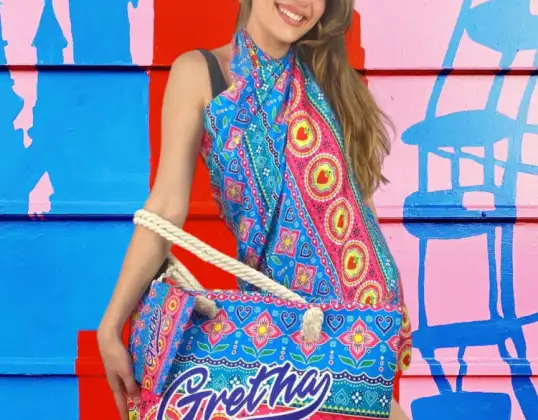 Stock Gretha Milano paplūdimio krepšiai su derančiu šaliku (įvairių modelių ir spalvų)