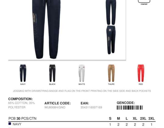 Pantalon de sport pour homme de Geographical Norway - Modèle WU8008H. Taille : S, M, L, XL, 2XL, 3XL